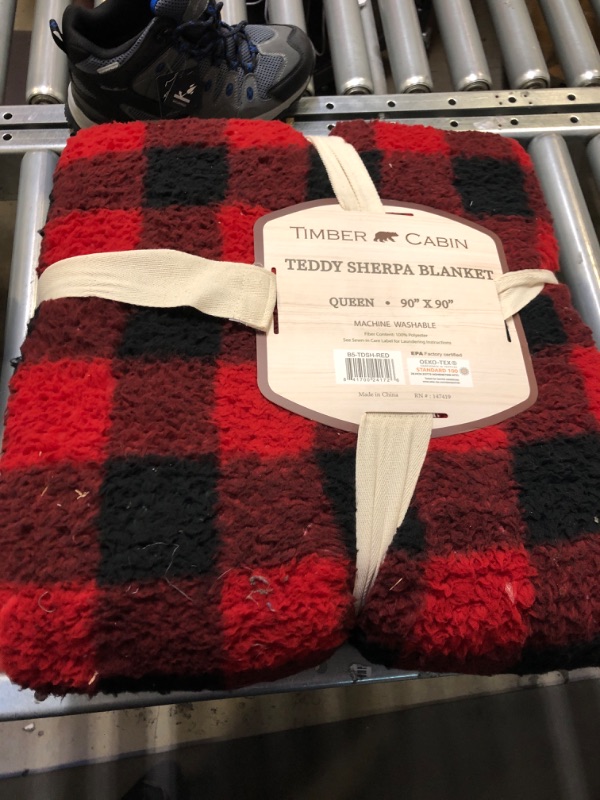Photo 1 of TEDDY SHERPA BLANKET RED PLAID 90x90