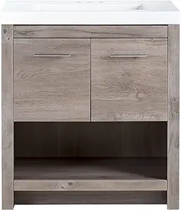 Photo 1 of Spring Mill Cabinets Birney Bathroom Vanity with 2-Door Cabinet, Open Shelf, Single-Sink Top, 30.5" W x 18.75" D x 34.38" H, White-Washed Oak
