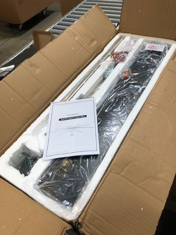 Photo 1 of Frstem 66" Large Ceiling Fan with Light & Remote Control in Brush Nickel & Black, 8 Blades 6-Speed Low Profile Ceiling Fan Fixture, for Dining Room Bedroom Living Room Kitchen Garage Patio Indoor Black & Brushed Nickel