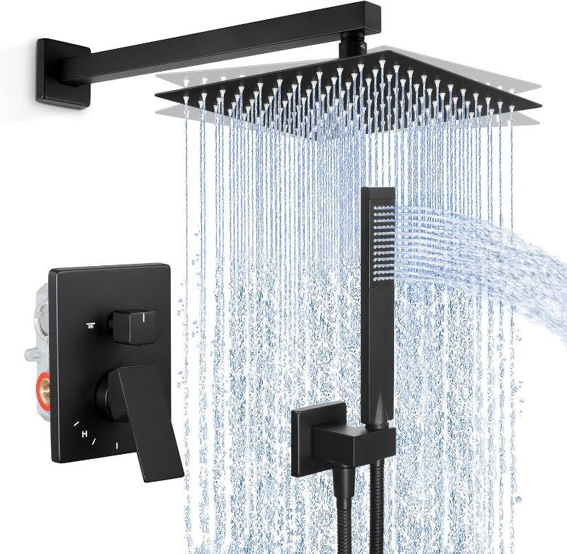 Photo 1 of KES Shower Faucet Set, 10 Inches Rain Shower Head with Handheld Spray, Shower System Pressure Balance Wall Mounted (cUPC Certified Shower Valve Included), Matte Black, XB6230-BK
