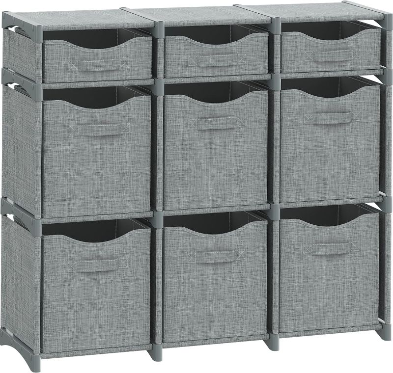 Photo 1 of 9 Cube Closet Organizers, Includes All Storage Cube Bins, Easy To Assemble Storage Unit With Drawers | Room Organizer For Clothes, Baby Closet Bedroom, Playroom, Dorm (Light Grey)
