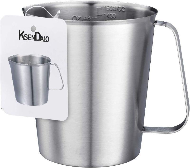 Photo 1 of Large Stainless Steel Measuring Cup, KSENDALO Stainless Measuring Pitcher with Marking with Handle, 48 Ounces (1.5 Liter)
