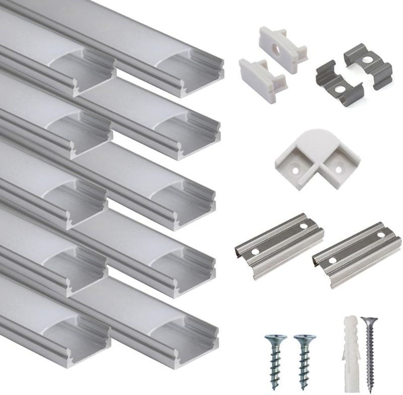 Photo 1 of 10-Pack 3.3ft/1Meter U Shape LED Aluminum Channel System with Milky Cover, End Caps and Mounting Clips, Aluminum Profile for LED Strip Light Installations, Very Easy Installation
