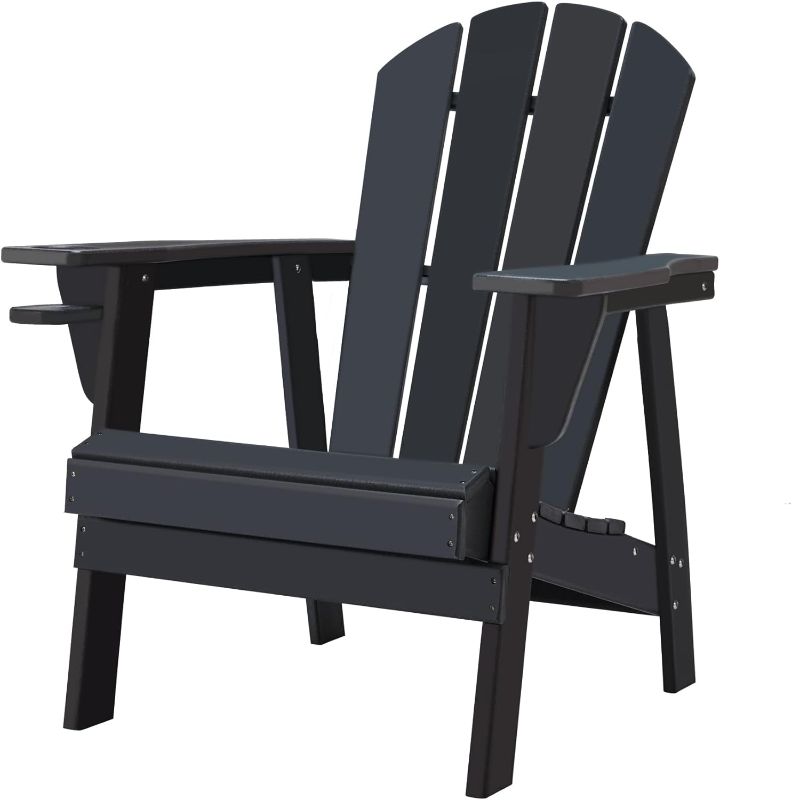 Photo 1 of Adirondack Chairs, HDPE All-Weather Adirondack Chair, Fire Pit Chairs (1, Black)
