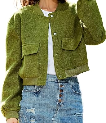 Photo 1 of  Women's size medium - Fashion Bomber Jacket Wool Blend Jacket Casual Button Varsity Jacket