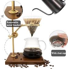 Photo 1 of Pour Over Coffee Maker,V60 Pour Over Coffee Maker Set with Stand, Adjustable Stainless Steel Dripper Stand, Wooden Base, Coffee Dripper, Cone Glass Coffee Carafe, Paper Filters