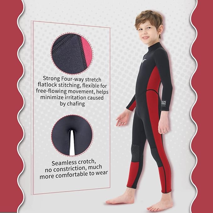 Photo 4 of (Size 8) Seaskin Kids Wetsuit for Boys 2mm Front Zipper Shorty Wetsuits, 3mm Back Zip Full Wetsuit, Neoprene Thermal Swimsuits for Diving Surfing Swim Lessons