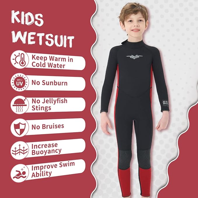 Photo 3 of (Size 8) Seaskin Kids Wetsuit for Boys 2mm Front Zipper Shorty Wetsuits, 3mm Back Zip Full Wetsuit, Neoprene Thermal Swimsuits for Diving Surfing Swim Lessons