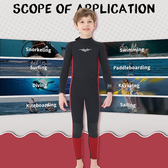 Photo 6 of (Size 8) Seaskin Kids Wetsuit for Boys 2mm Front Zipper Shorty Wetsuits, 3mm Back Zip Full Wetsuit, Neoprene Thermal Swimsuits for Diving Surfing Swim Lessons