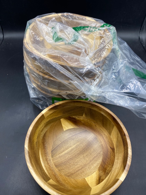 Photo 1 of 6 packCRATE BARREL ACACIA WOOD INDIVIDUAL SALAD BOWL 7" NEW

