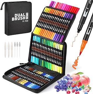 Photo 1 of 100 Dual Tip Brush Marker Pens with Fineliner & Brush Tip Pens Felt Tip Pens Set, Art Markers Watercolour Brush with Case for Adults Kids Colouring