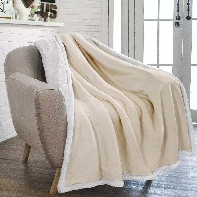 Photo 1 of PAVILIA Premium Faux Shearling Fleece Throw Blanket for Bed, Reversible Warm Blanket for Couch Sofa