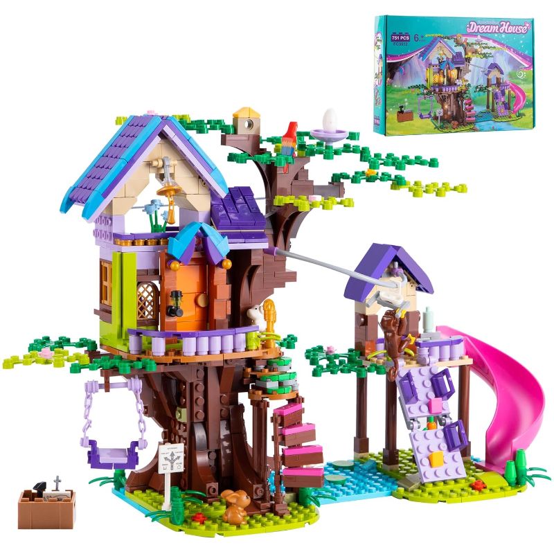 Photo 1 of Booyuer Friends Treehouse Building Toy - Friendship Tree House Building Kit with LED Light, Slides, Swing, Animals - Creative Forest Toy Construction Set Gift for Kids 6 7 8 9 10-751Pcs