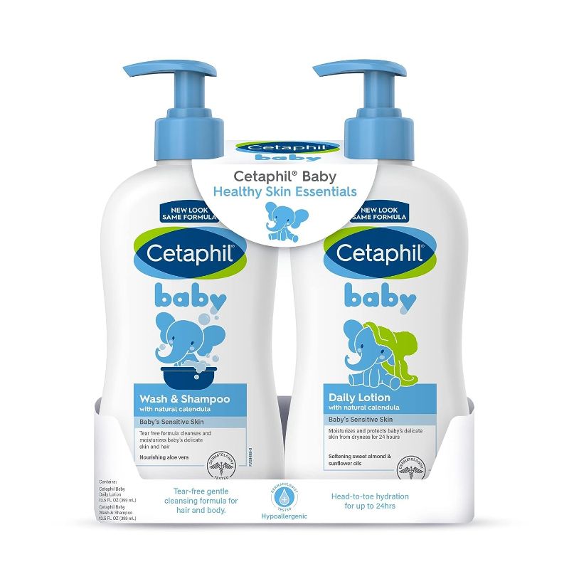 Photo 1 of 
Cetaphil Baby Wash & Shampoo Plus Body Lotion, Healthy Skin Essentials, Head to Toe Hydration for up to 24 Hours, for Delicate, Sensitive Skin, 2-Pack,White