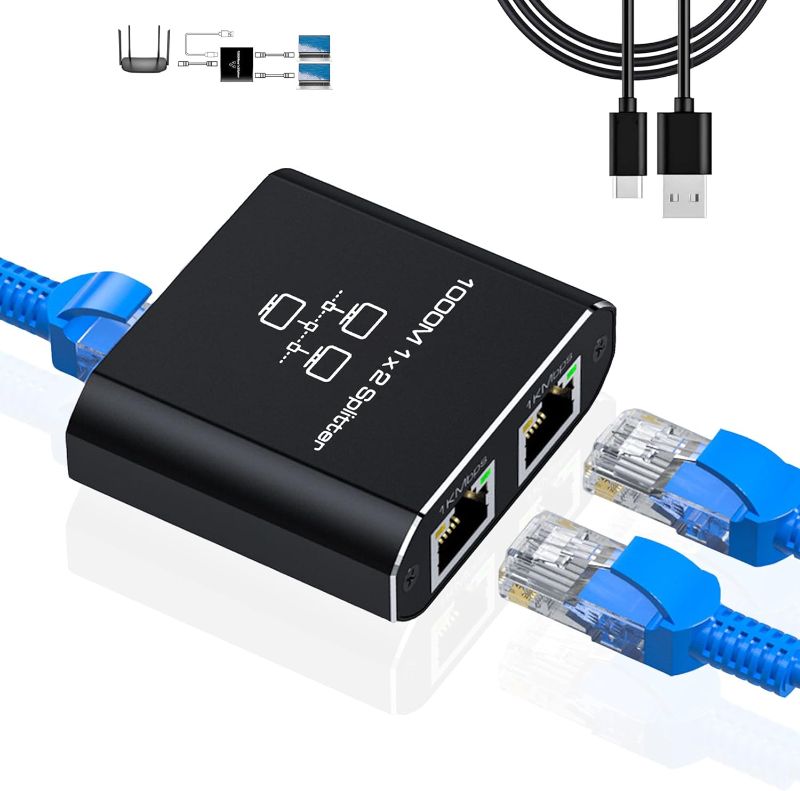 Photo 1 of Gigabit Ethernet Splitter 1 to 2 - Network Splitter with USB Power Cable, RJ45 Internet Splitter Adapter 1000Mbps High Speed for Cat 5/5e/6/7/8 Cable [2 Devices Networked Simultaneously]