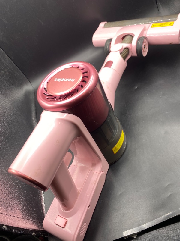 Photo 3 of FINAL SALE ***SOLD AS IS**** Homeika- Pro Version- 28k PA Cordless Vacuum- Digital Display- 50 Min Run Time- 3 Speeds- Telescopic – 300 Watts- Brushless Motor- 8 in 1- HEPA Filter- for All Floors- Detachable Battery Pink