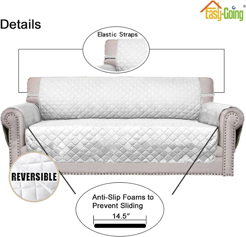 Photo 2 of Easy-Going 4 Seater Sofa Slipcover Reversible Sofa Cover Water Resistant Couch Cover with Foam Sticks Elastic Straps Furniture Protector for Pets Children Dog Cat (XX-Large, White/White)