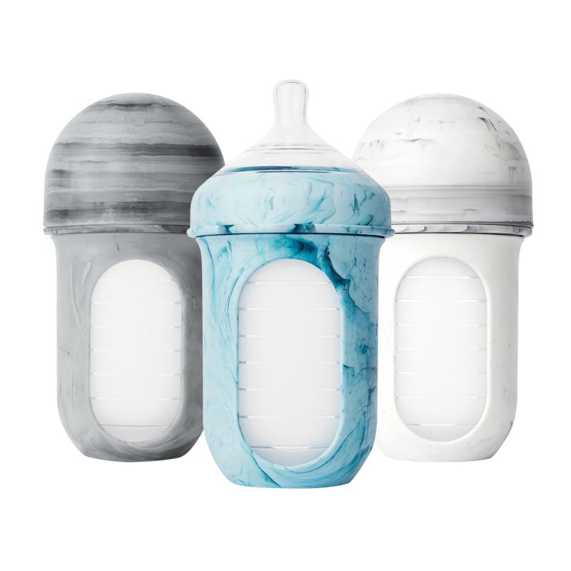 Photo 1 of Boon NURSH Reusable Silicone Pouch Baby Bottles – Stage 2 Medium Flow – 8oz – Marble (3pk)