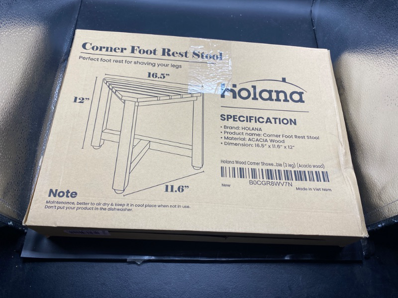 Photo 2 of HOLANA 12" Acacia Shower Foot Rest - Wooden Shower Corner Stool Seat for Shaving Legs - Crossbar Corner Shower Benches for Inside Shower - Bath Step...