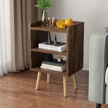 Photo 1 of LUCKNOCK Nightstand, Mid-Century Modern Bedside Tables with Storage Shelf, Minimalist and Practical End Side Table, Fashion Bedroom Furnitur,Rustic Brown.