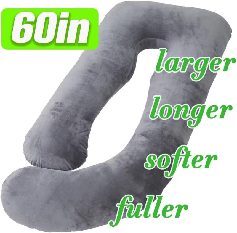 Photo 3 of 60 Inch Pregnancy Pillow for Sleeping, Extra Large U Shaped Body Pillow, Maternity Pillow for Pregnant Women with Velvet Cover (Dark Grey)