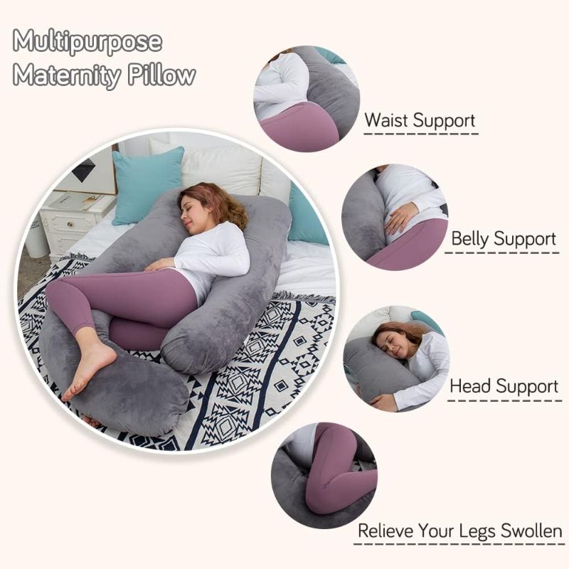 Photo 4 of 60 Inch Pregnancy Pillow for Sleeping, Extra Large U Shaped Body Pillow, Maternity Pillow for Pregnant Women with Velvet Cover (Dark Grey)