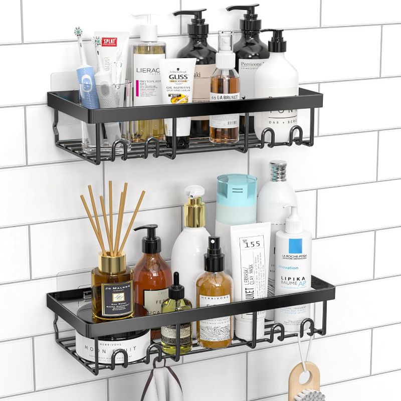 Photo 1 of Moforoco Shower Caddy Shelf Organizer Rack, Self Adhesive Black Bathroom Shelves Basket, Home Farmhouse Wall Inside Organization and Storage Decor Rv...