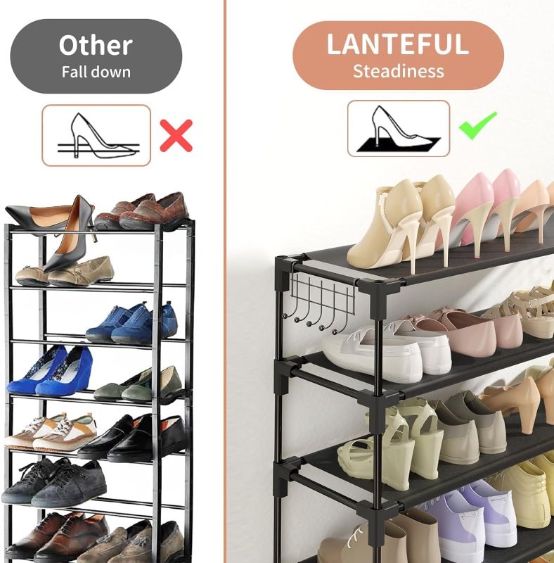 Photo 1 of white-iers Shoe Rack 50 Pairs Large Capacity Tall Shoe Organizer Sturdy Shoe Storage with Two Hooks Space Saving Metal Wide Shoe Rack for Closet, Entryway, Bedroom