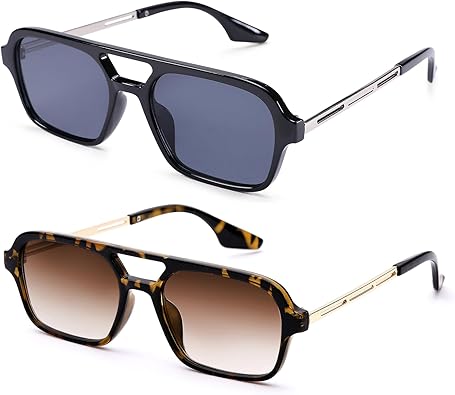 Photo 1 of COASION Vintage 70s Flat Aviator Small Frame Sunglasses for Women Men Square Metal Design UV400 Protection Shades