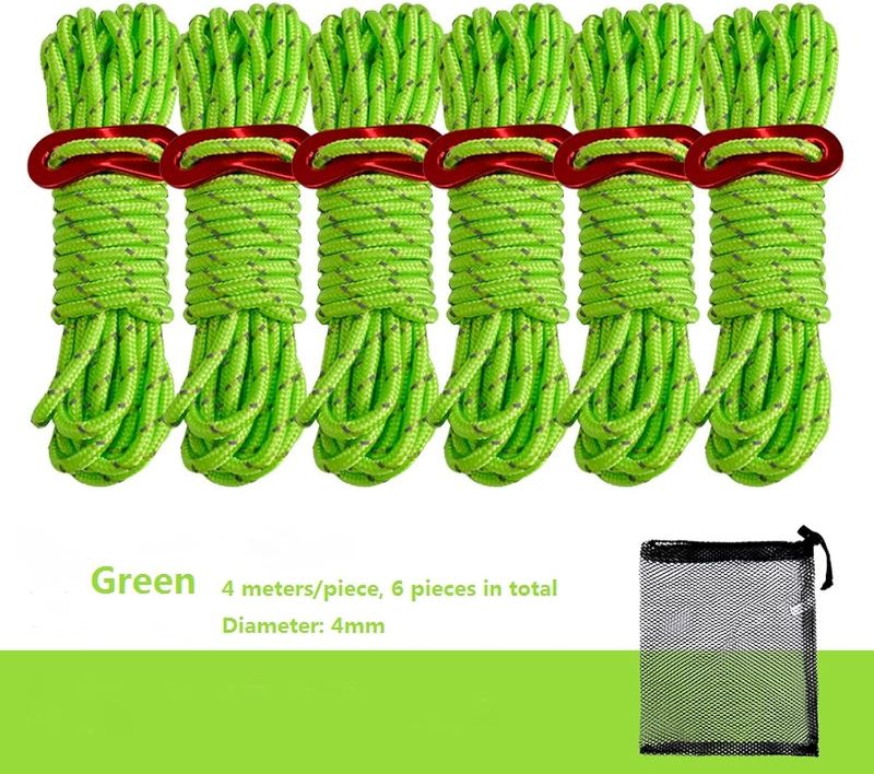 Photo 1 of Outdoor camping tent rope, 4mm thick rope reflective rope drawstring, 6 4m wind ropes, 2pc 