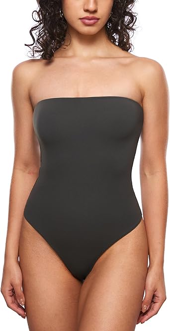 Photo 1 of Women's sm Natrelax Sexy Strapless Bodysuit Thong Tube Top Off The Shoulder One Piece Leotard black 