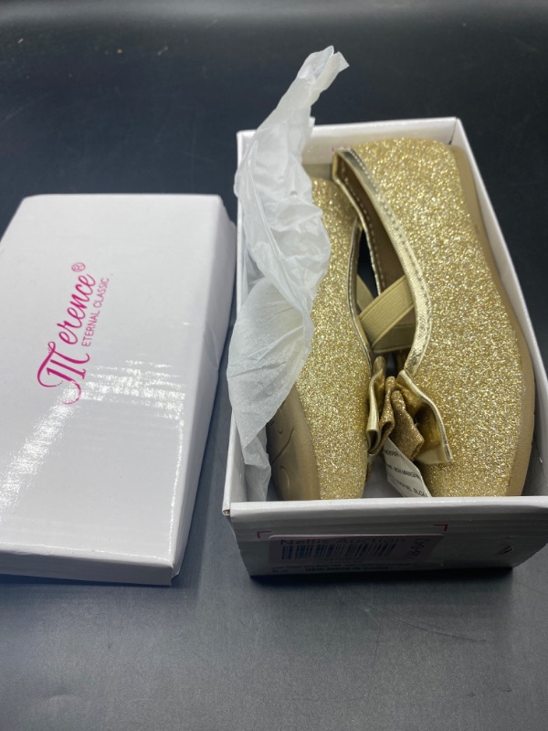 Photo 2 of Size 12 Kids Gold Sunmi Footwear Girl's Glitter Embellished Round Toe Ballerina Shoes with Snap Flat Sandals