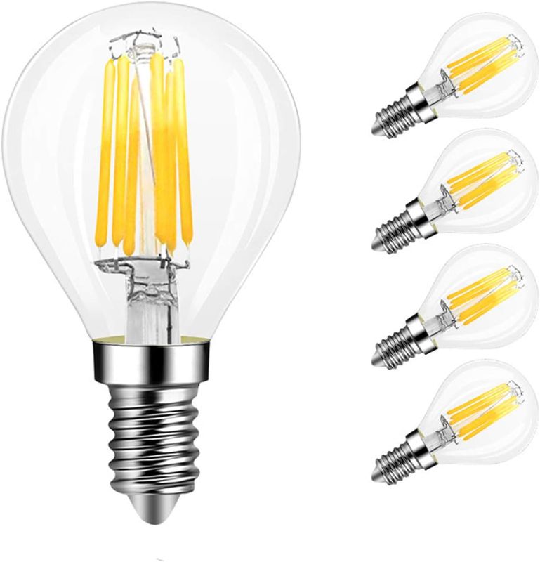 Photo 1 of E14 6W G45 Dimmable LED Filament Bulb, 2700K Warm White 600LM Edison Candle Light Bulb, G45 Clear Glass Globe Cover, 60 Watt Equivalent, AC 110V- 2 pack