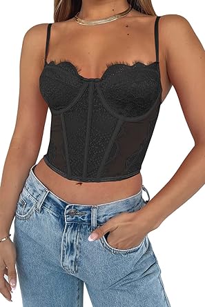 Photo 1 of XL Dealmore Womens Sexy Lace Spaghetti Strap Corset Crop Top Y2K Summer Mesh Vintage Boned Corset Party Bustier Cami