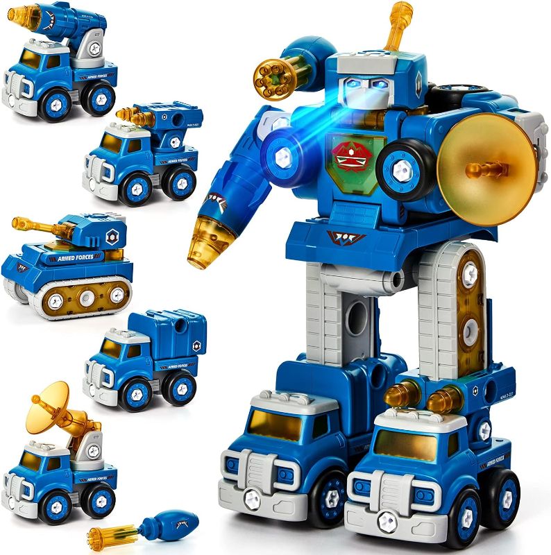 Photo 1 of hahaland Toys for Ages 5-7 - 5 Year Old Boy Gift - 5 in 1 STEM Take Apart Trucks Transform to Robot - 5 6 7 Year Old Boy Birthday Gift - Boys Toys Age 4-6
