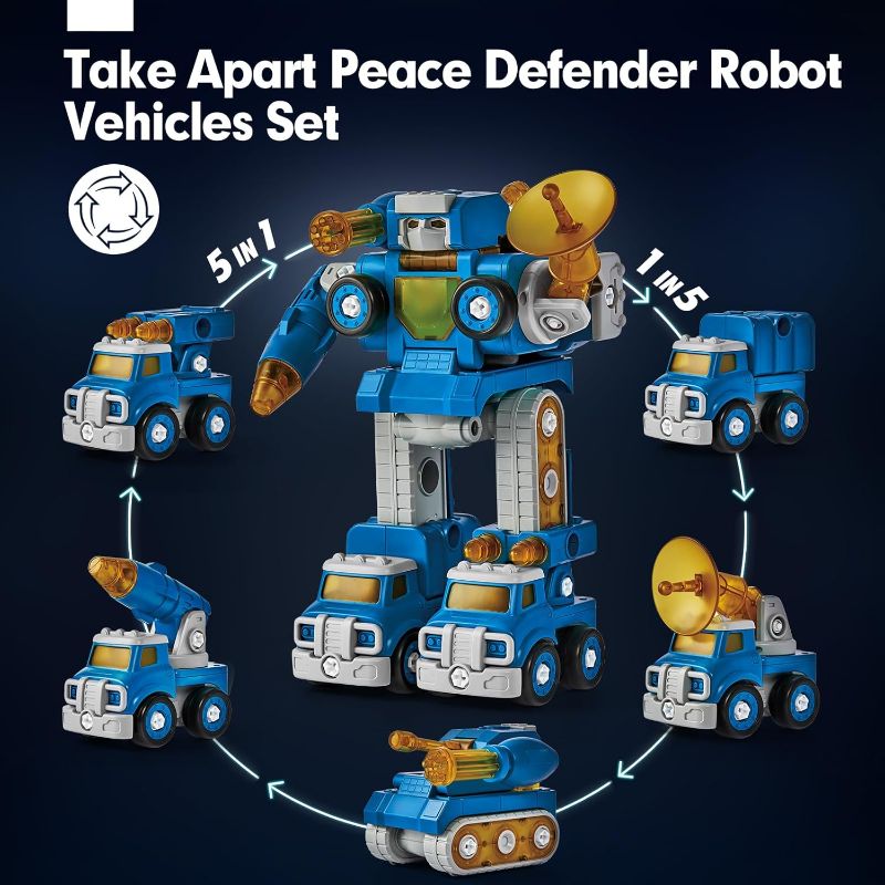 Photo 2 of hahaland Toys for Ages 5-7 - 5 Year Old Boy Gift - 5 in 1 STEM Take Apart Trucks Transform to Robot - 5 6 7 Year Old Boy Birthday Gift - Boys Toys Age 4-6
