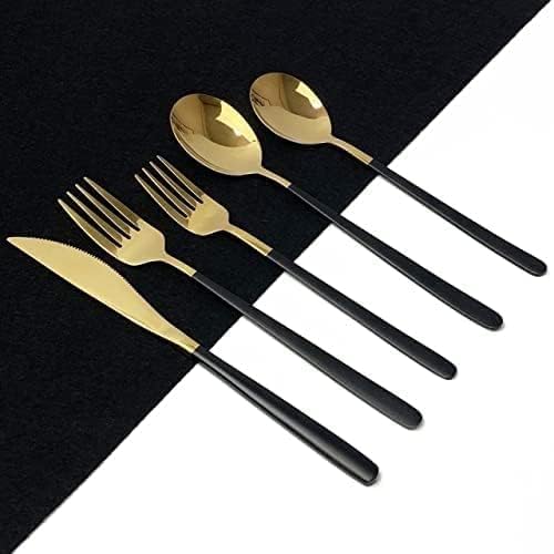 Photo 1 of (20-Pk) Berglander Flatware Set Titanium Black And Golden Plated Stainless Steel