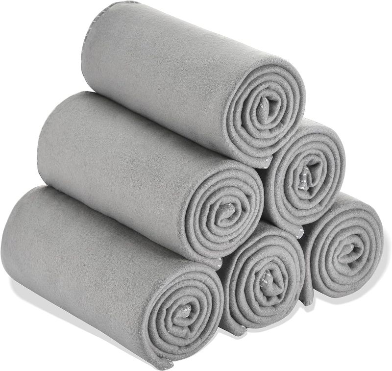 Photo 1 of Fleece Throw Blankets Bulk Fleece Blankets Solid Wholesale Lightweight Warm Soft for Pet Bed Sofa Couch Office Wedding Gifts Travel Seasons (Grey, Pack of 6-50x60 Inches)
