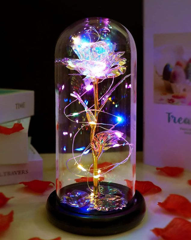 Photo 1 of Birthday Gifts for Women, I Love You Gifts for Her, Rose Flowers Gifts for Mom Mother Grandma Sister Her Girlfriend Wife, Presents for Women, Galaxy Crystal Light Up Rose in A Glass Dome, Anniversary