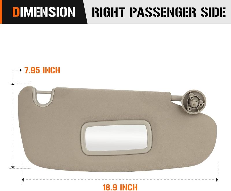 Photo 5 of Sun Visor for 2002-2009 Dodge Ram 1500 2500 3500, Right Passenger Side Beige Gray Sunvisor Replacement 1CT11TL2AA