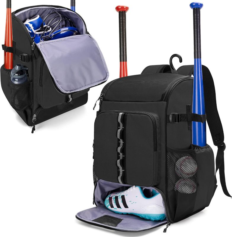 Photo 1 of GOBUROS Baseball Backpack Holds Up to 4 Bats, Softball Bat Bag with Separate Shoe Space and Multiple Pockets for Essentials
