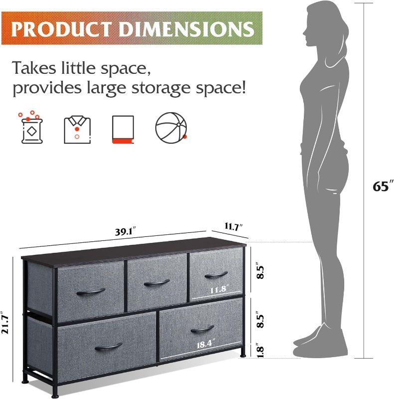 Photo 2 of WLIVE 5-Drawer Dresser, Hallway, Nursery, Closets, Organizer Unit with Textured Print Fabric Bins, Steel Frame
