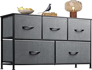 Photo 1 of WLIVE 5-Drawer Dresser, Hallway, Nursery, Closets, Organizer Unit with Textured Print Fabric Bins, Steel Frame
