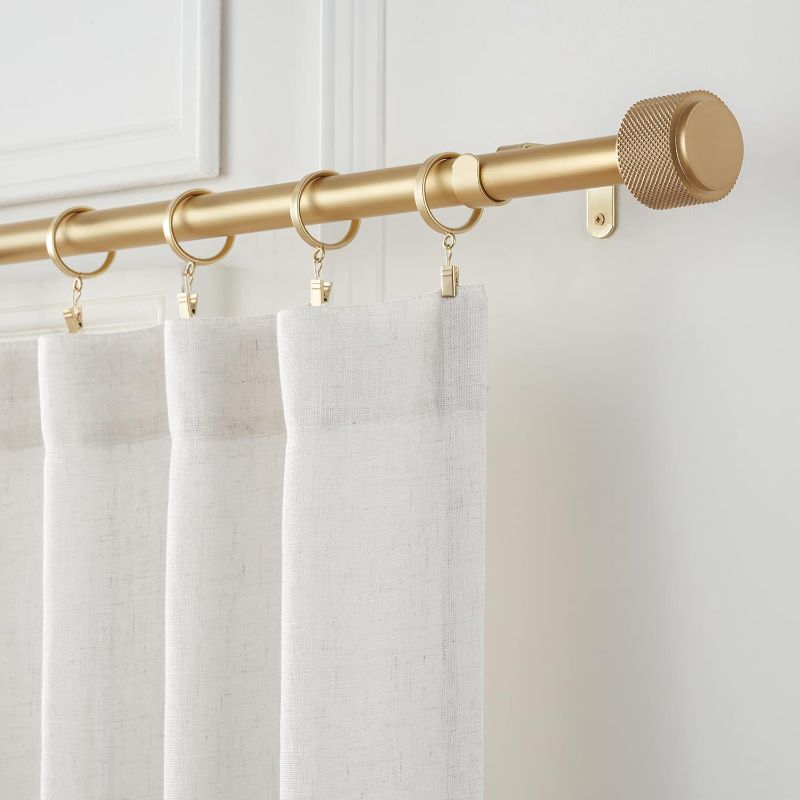 Photo 2 of 
MODE Premium Collection 1 1/8" Diameter Curtain Rod Set with Knurled Curtain Rod Finials and Steel Wall Mounted Adjustable Curtain Rod, Fits 36” to 72” Windows, Brushed Gold
