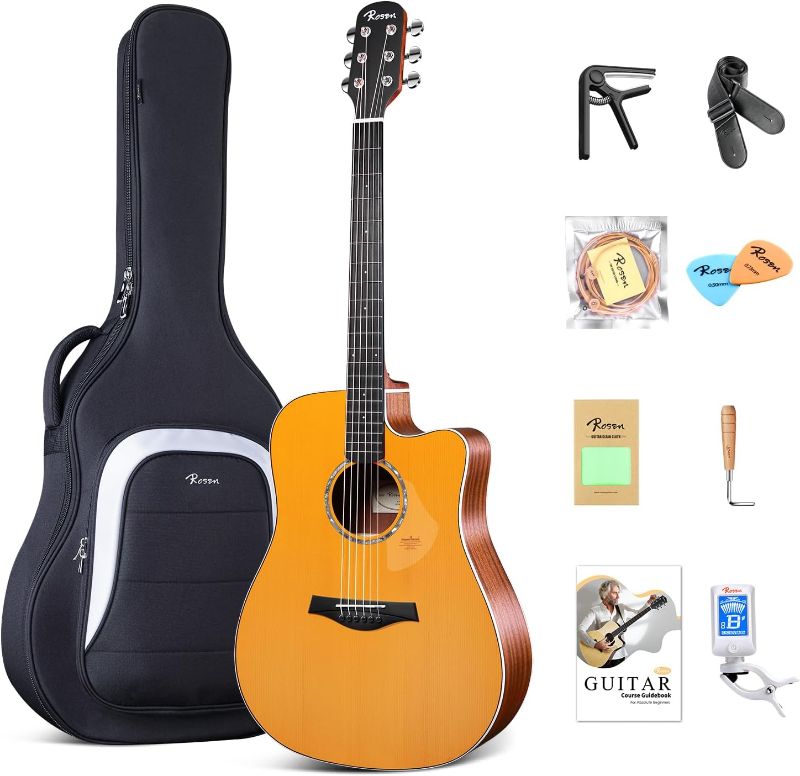 Photo 1 of Rosen N10 Acoustic Guitar for Beginner Adults Full Size Dreadnought Solid Spruce Top Acustica Guitarra Bundle Kit with Gig Bag Tuner Strap Strings Capo Picks Cleaning Cloth, Rerto
