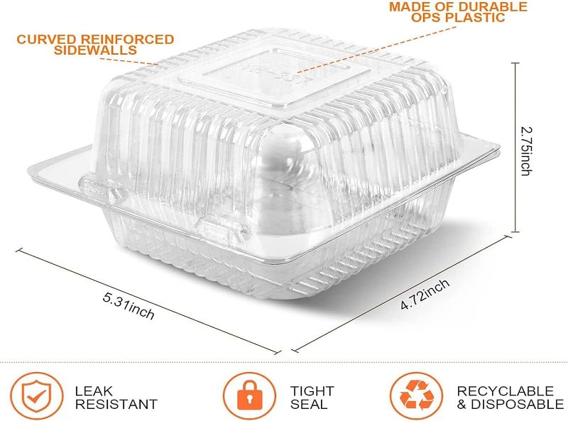 Photo 3 of Axe Sickle 100 Count 5 x 5 inch Clear Plastic Hinged Take Out Containers Clamshell Takeout Tray Food Clamshell Containers for Dessert, Cakes, Cookies,...
