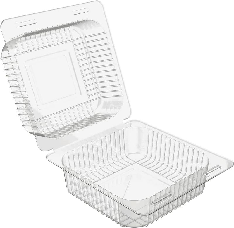 Photo 2 of Axe Sickle 100 Count 5 x 5 inch Clear Plastic Hinged Take Out Containers Clamshell Takeout Tray Food Clamshell Containers for Dessert, Cakes, Cookies,...
