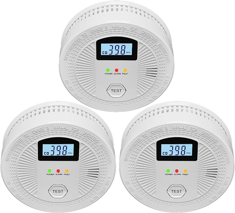 Photo 1 of 3 Pack Combination Photoelectric Smoke and Carbon Monoxide Alarm Detector with Digital Display; Battery-Operated Smoke Carbon Monoxide Alarm
