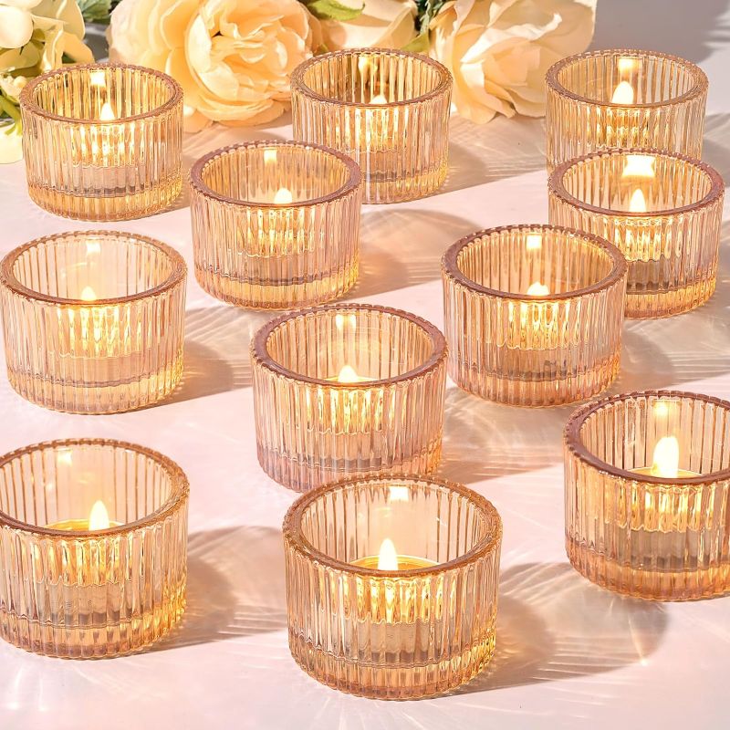Photo 1 of 24 pcs Tealight Gold Candle Holders, Votive Tea Light Candle Holder Glass for Gold Centerpieces Wedding Table Decor, Party Supplies, Home Decor
