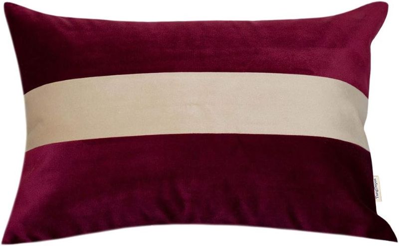 Photo 1 of TangDepot Set of 2 Hevey Velvet Decorative Throw pillow Covers Cushion Covers, Cream White Striped, Super Soft, Indoor/Outdoor, lumbar pillow Shells, Pillowcases - (12x24 Inch 2 Pieces, Burgundy Wine)